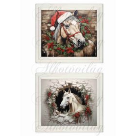 Karácsonyi lovak képkeretben - 15x13 cm