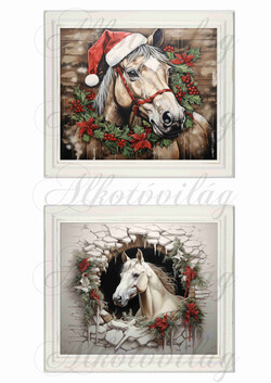 Karácsonyi lovak képkeretben - 15x13 cm
