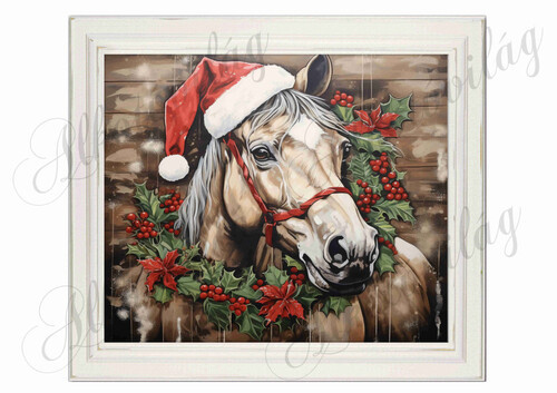Karácsonyi ló képkeretben - 19,5 x 22 cm