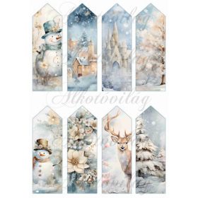   Könyvjelzők karácsonyi mintákkal arany-kék árnyalatokban 13 x 4,3 cm