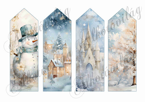 Könyvjelzők karácsonyi mintákkal arany-kékes árnyalatokban 16,5 x 5,5 cm