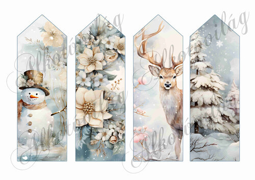 Könyvjelzők karácsonyi mintákkal arany-kékes árnyalatokban 2 - 16,5 x 5,5 cm