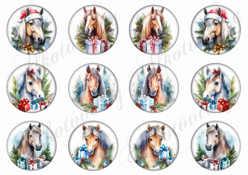 Körök karácsonyi lovakkal - 6 cm