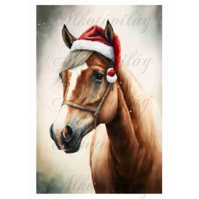 Ló mikulássapkában, hóesésben 2 19 x 28 cm