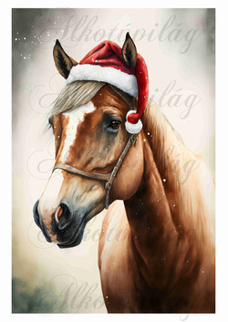 Ló mikulássapkában, hóesésben 2 19 x 28 cm
