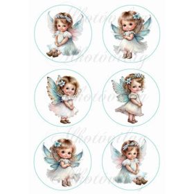 Tüneményes türkiz ruhás angyalkák 9 cm-es körökben