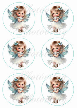 Tüneményes türkiz ruhás álló angyalkák 2 - 9 cm-es körökben