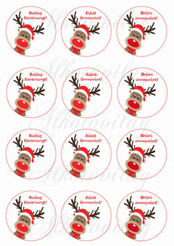 Szarvasos körök 6 cm karácsonyi feliratokkal