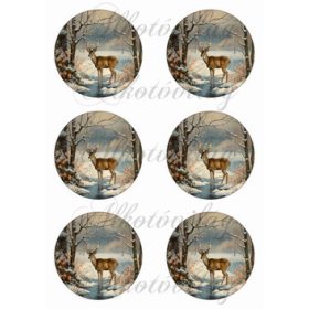 Vintage téli táj szarvassal - 8,5 cm körökben