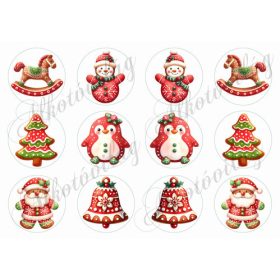 Barna-piros mézeskalács figurák 6 cm körökben