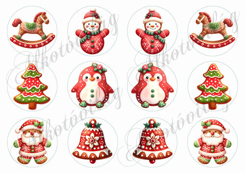 Barna-piros mézeskalács figurák 6 cm körökben