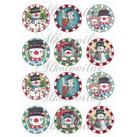 Karácsonyi mintás körök vicces hóemberkékkel  - 6 cm