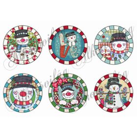 Karácsonyi mintás körök vicces hóemberkékkel  8,5 cm