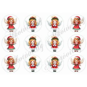 Kedves angyalkák mikulásruhában 6 cm-es körökben