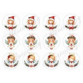 Kedves angyalkák mikulássapkában 6 cm-es körökben