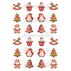 Barna-piros mézeskalács figurák 4 cm körökben