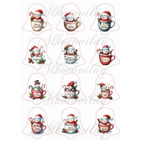 Cuki hóemberkék bögrékben - 6,5 cm magas harangokon