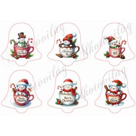 Cuki hóemberkék bögrékben - 9,5 cm magas harangokon