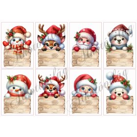   Hóemberke, szarvas, mikulás, mackó táblákkal 10 x 7 cm-es tégnalapokon