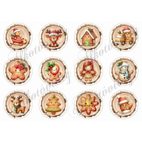   Mosolygós mézeskalács díszek fa korongokon -6 cm-es körökben