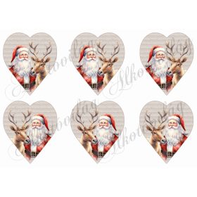 Szívek mikulással és szarvassal 9,5 cm magas szíveken