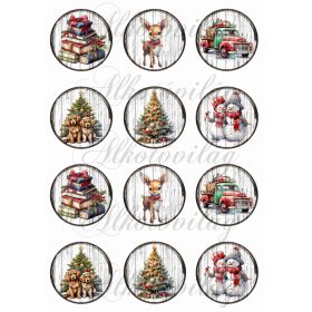 Vintage karácsonyi mintás körök 6 cm átmérővel