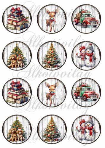 Vintage karácsonyi mintás körök 6 cm átmérővel