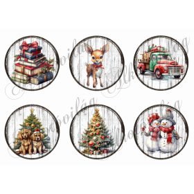 Vintage karácsonyi mintás körök 8,5 cm átmérővel