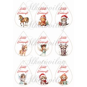 Cseppek díszekhez karácsonyi mintákkal - 8,5 cm magas