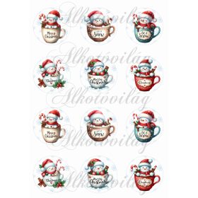 Cuki hóemberkék hópehely mintás körökön - 5,5 cm