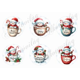 Cuki hóemberkék hópehely mintás körökön - 8 cm