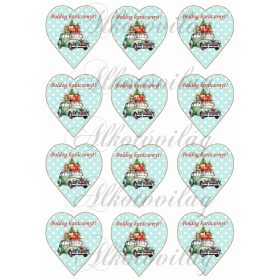   Karácsonyi vintage bogár autók mentás pöttyös szíveken - 6,7 cm magas