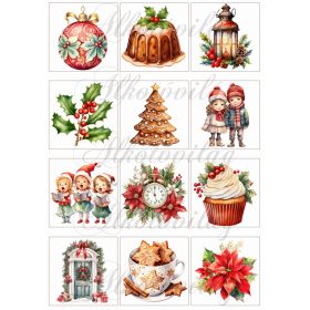 Kártyák retro karácsonyi mintákkal - 6,5 x 6,5 cm