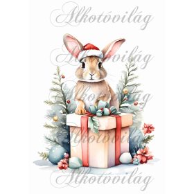   Párnablokk - vászontáska blokk - Nyuszi karácsonyi ajándékcsomagokkal