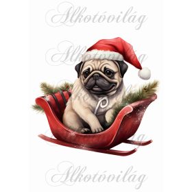   Párnablokk - vászontáska blokk mikulássapkás MOPSZ kutyussal - kb. 20 x 20 cm