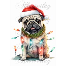   Párnablokk - vászontáska blokk mikulássapkás MOPSZ kutyussal - kb. 25 x 20 cm