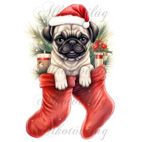   Párnablokk - vászontáska blokk mikulássapkás MOPSZ kutyussal - kb. 27 x 20 cm