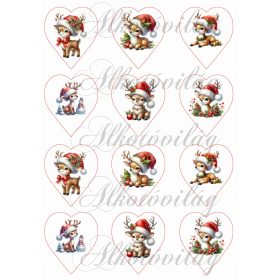   Tüneményes szarvaskák mikulássapkában - 6,5 cm magas szíveken