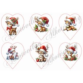   Tüneményes szarvaskák mikulássapkában - 9 cm magas szíveken