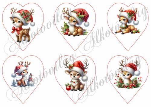 Tüneményes szarvaskák mikulássapkában - 9 cm magas szíveken