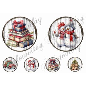   Vintage körök könyvekkel és hóemberkékkel 13 és 5,5 cm átmérőjű