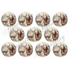   Vintage minta szarvassal és mikulással 6,5 cm-es körökben