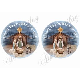   Betlehemi képek 14 cm-es körökben - ÁLDOTT, BÉKÉS KARÁCSONYT felirattal