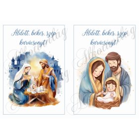   Betlehemi képek ÁLDOTT, BÉKÉS, SZÉP KARÁCSONYT felirattal - 13 x 19 cm