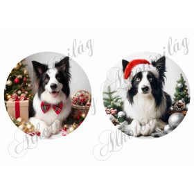   Collie kutyusok karácsonyi dekorációval - 13,5 cm-es körökben