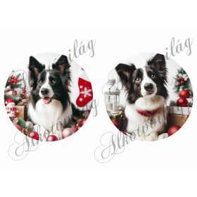   Collie kutyusok karácsonyi dekorációval 2 - 13,5 cm-es körökben