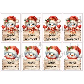   Cuki hóemberkék táblákkal és feliratokkal 10 x 7 cm-es téglalapokon