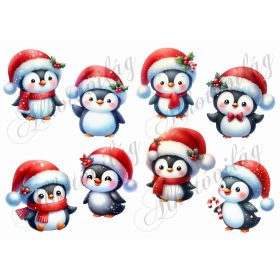 Cuki pingvinek mikulássapkában - 7-8 cm magasak