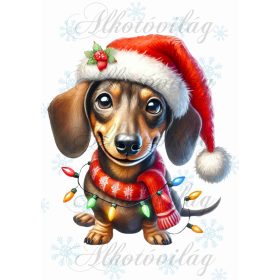   Párnablokk - vászontáska blokk  mikulássapkás tacskó kutyussal - kb. 22 x 20 cm