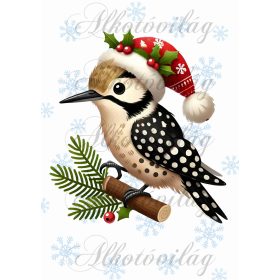   Párnablokk - vászontáska blokk - Cuki mikulássapkás harkállyal